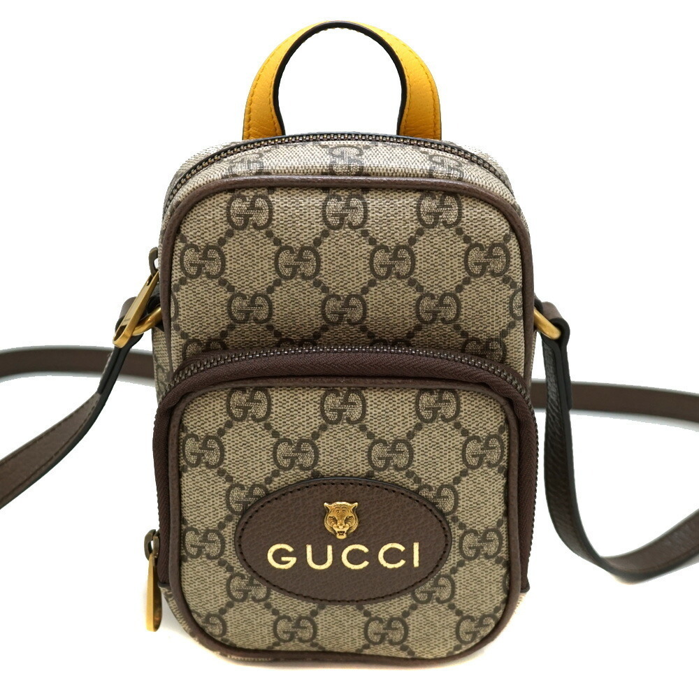 GUCCI Neo Shoulder Bag GG Supreme Canvas Leather Brown Beige Yellow